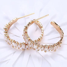 Load image into Gallery viewer, 14K Gold Plating Emerald Cut Asymmetrical Swarovski Elements Earrings