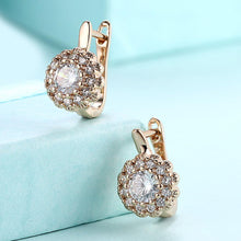 Load image into Gallery viewer, 14K Gold Plating Large Floral White Swarovski Pav'e Huggies