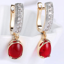 Load image into Gallery viewer, 14K Gold Plating Red Larimar White Swarovski Elements Clip On Earrings