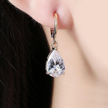 Load image into Gallery viewer, 14K Gold Plating Sleek Swarovski Elements Pear Cut Drop Earrings