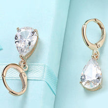 Load image into Gallery viewer, 14K Gold Plating Sleek Swarovski Elements Pear Cut Drop Earrings