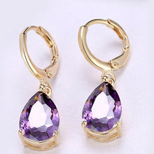 Load image into Gallery viewer, 14K Gold Plating Sleek Swarovski Elements Pear Cut Drop Earrings