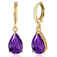 Load image into Gallery viewer, 14K Gold Plating Sleek Swarovski Elements Pear Cut Drop Earrings