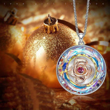 Load image into Gallery viewer, 14K White Gold Plated Floral Design Circular Pendant Necklace