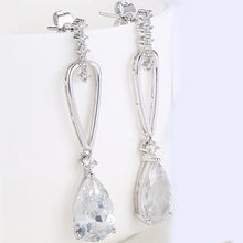 Load image into Gallery viewer, 14K White Gold Plating Dangling White Swarovski Pear Cut Earrings