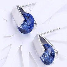 Load image into Gallery viewer, 14K White Gold Plating Sleek Blue Swarovski Elements Earrings
