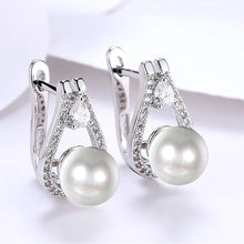 Load image into Gallery viewer, 14K White Gold Plating Swarovski Elements Pav'e Freshwater Pearl Pear Cut Earrings