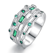 Load image into Gallery viewer, 18K White Gold Plated 5 Layer Green Emerald Ring