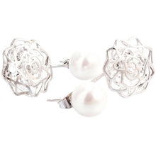 Load image into Gallery viewer, 18K White Gold Plated Shell Pearl and Swarovski Elements Earrings