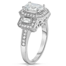 Load image into Gallery viewer, 18k White Gold Tri Stone Emerald Cut Cubic Zirconia Ring