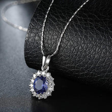 Load image into Gallery viewer, 3.55 CTTW Sapphire Oval Cut Necklace Set in 18K White Gold Plated
