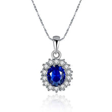 Load image into Gallery viewer, 3.55 CTTW Sapphire Oval Cut Necklace Set in 18K White Gold Plated
