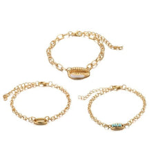 Load image into Gallery viewer, 3-Piece Set: Turquoise Sea-Shell Bracelet Set in 14K Gold