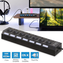 Load image into Gallery viewer, 7 Port USB 2.0 Hub High Speed Multiport