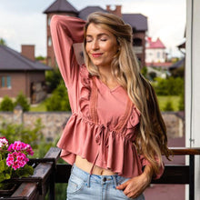Load image into Gallery viewer, V-Neck Ruffle Blouse