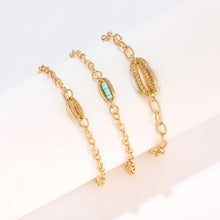 Load image into Gallery viewer, 3-Piece Set: Turquoise Sea-Shell Bracelet Set in 14K Gold