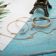 Load image into Gallery viewer, 4-Piece: 14K Gold White Crystal Celestial Bangle Set