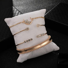 Load image into Gallery viewer, 4-Piece: 14K Gold White Crystal Celestial Bangle Set