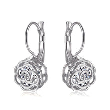 Load image into Gallery viewer, Cystal Leverback Floral Earrings In Gold