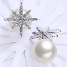 Load image into Gallery viewer, Freshwater Pearl Swarovski Elements Pav'e Starburst Studs in 14K White Gold Plating