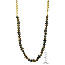 Load image into Gallery viewer, Men's Tiger Eye, Black Rubber and 18k Gold Plated Box Chain Necklace
