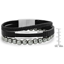 Load image into Gallery viewer, 2-Piece Set: Men&#39;s Layered Black Leather, Stainless Steel and Hematite Beads Bracelet
