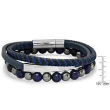 Load image into Gallery viewer, 2-Piece Set: Men&#39;s Leather/Stainless Steel and Lapis/Hematite Beaded Bracelets
