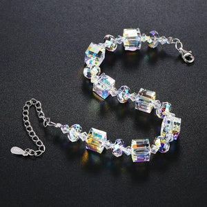 10Ct Aurora Borealis Cube & Sphere Adjustable Bracelet w/ Swarovski Crystals