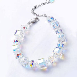 10Ct Aurora Borealis Cube & Sphere Adjustable Bracelet w/ Swarovski Crystals