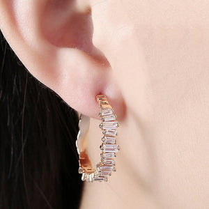 14K Gold Plating Emerald Cut Asymmetrical Swarovski Elements Earrings