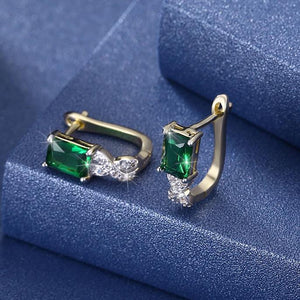 14K Gold Plating Emerald Cut Swarovski Elements Pav'e Lever back Earrings