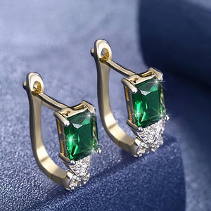 14K Gold Plating Emerald Cut Swarovski Elements Pav'e Lever back Earrings