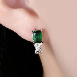 14K Gold Plating Emerald Cut Swarovski Elements Pav'e Lever back Earrings