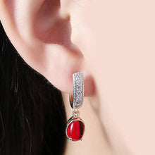 Load image into Gallery viewer, 14K Gold Plating Red Larimar White Swarovski Elements Clip On Earrings
