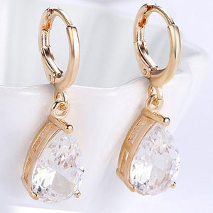 14K Gold Plating Sleek Swarovski Elements Pear Cut Drop Earrings