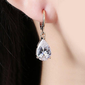 14K Gold Plating Sleek Swarovski Elements Pear Cut Drop Earrings