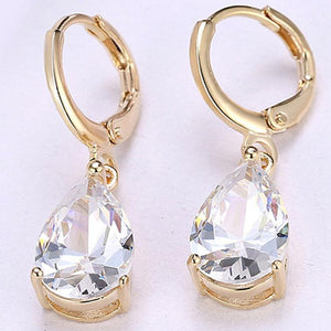 14K Gold Plating Sleek Swarovski Elements Pear Cut Drop Earrings