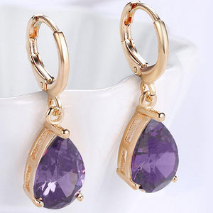 14K Gold Plating Sleek Swarovski Elements Pear Cut Drop Earrings