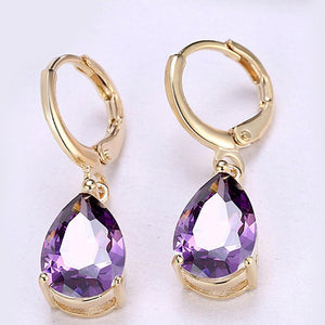 14K Gold Plating Sleek Swarovski Elements Pear Cut Drop Earrings