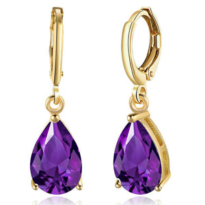 14K Gold Plating Sleek Swarovski Elements Pear Cut Drop Earrings