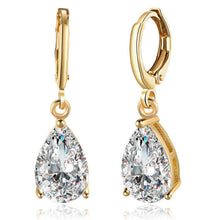 Load image into Gallery viewer, 14K Gold Plating Sleek Swarovski Elements Pear Cut Drop Earrings
