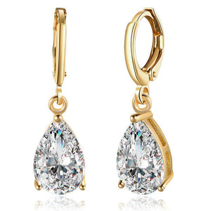 14K Gold Plating Sleek Swarovski Elements Pear Cut Drop Earrings