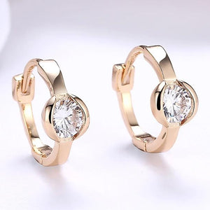 14K Gold Plating Sleek White Swarovski Circular Clip On Earrings