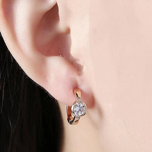 14K Gold Plating Sleek White Swarovski Circular Clip On Earrings