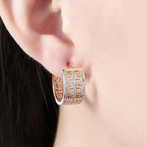 14K Gold Plating Swarovski Elements Pav'e Laser Cut Celtic Design Hinge Earrings