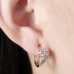 14K Gold Plating White Swarovski Curved Harp Clip On Earrings