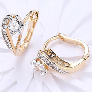 14K Gold Plating White Swarovski Curved Harp Clip On Earrings