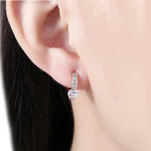 14K Gold Plating White Swarovski Elements Pav'e Harp Shaped Clip On Earrings