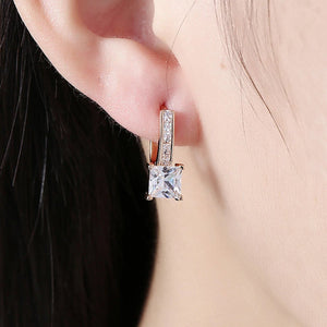 14K Gold Plating White Swarovski Elements Sleek Lever back Earrings