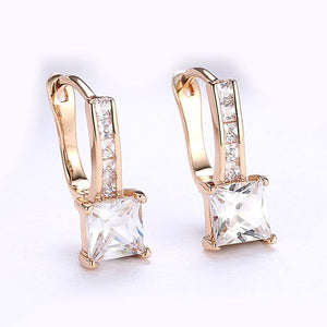 14K Gold Plating White Swarovski Elements Sleek Lever back Earrings